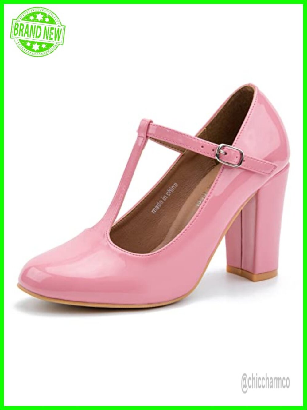 Women's T-Strap Mary Jane Pumps, Chunky Heel, Vintage Style, 3.54 Inch Round
